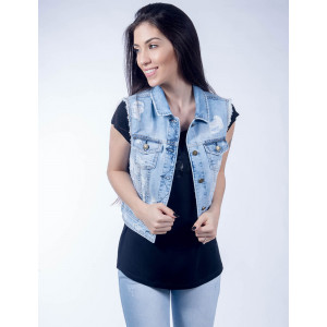 Colete jeans com best sale pelo