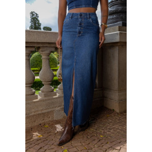 Saia jeans com corte na frente top