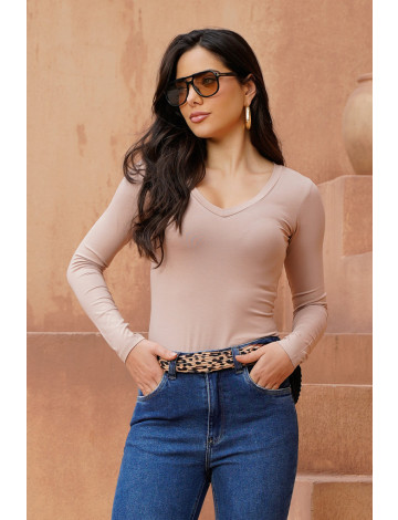 Blusa Manga Longa Atacado Feminina Revanche Adriele Caqui