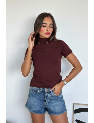 Blusa de Tricot Gola Alta Atacado Feminina Revanche Abha Marrom Escuro