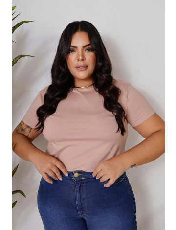 T-Shirt Básica Curvy Atacado Feminina Revanche Anshan Caqui