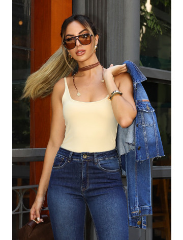 Blusa De Alça Com Elástano Atacado Feminino Revanche Salonica Areia