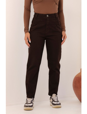 Calça Mom Cropped Color Com Pregas Atacado Feminina Revanche Baturité Marrom Café