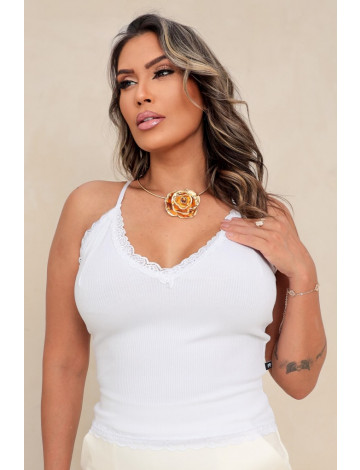 Blusa Cropped Alcinha Com Renda Atacado Feminina Revanche Algeciras Branco