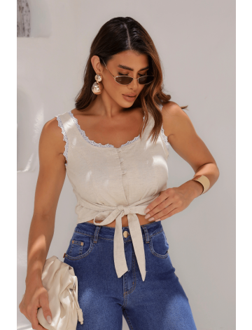 Blusa Cropped Com Recortes e Renda Atacado Feminina Revanche Pristina unica