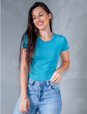 Blusa Baby Look Básica Manga Curta Atacado Feminina Revanche Vickie Azul Claro