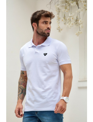 Camiseta Polo Com Elastano e Plaquinha Atacado Masculino Revanche Goure Branco