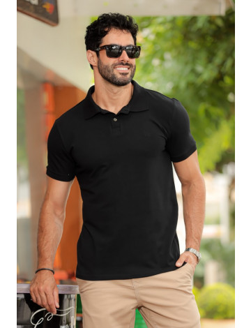 Camiseta Polo Com Elastano Atacado Masculino Revanche Dahod Preto