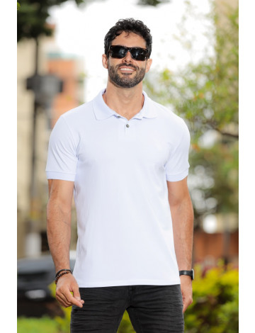 Camiseta Polo Com Elastano Atacado Masculino Revanche Dahod Branco