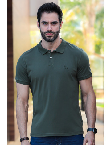 Camiseta Polo Com Elastano Atacado Masculino Revanche Dahod Verde Musgo