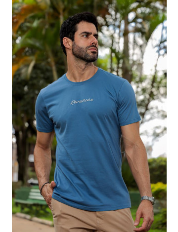 Camiseta Estampada Com Decote Careca Atacado Masculina Revanche Midelt Azul Médio