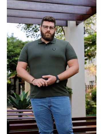 Camiseta Polo Com Plaquinha Plus Size Atacado Masculina Revanche Cornago Verde Musgo