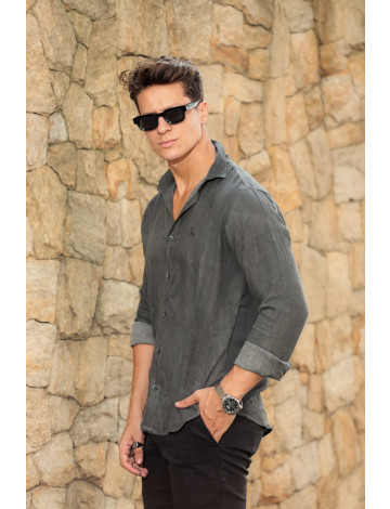 Camisa De Viscose Bordado Atacado Masculina Revanche Pinheiro Preto