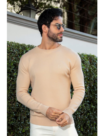 Suéter De Tricot Manga Longa Atacado Masculina Revanche Palhano Bege