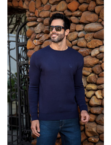 Suéter De Tricot Manga Longa Atacado Masculina Revanche Palhano Azul Marinho