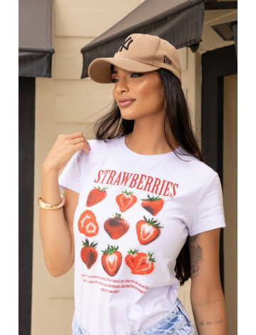 Camiseta Estampada Strawberries Atacado Feminina Revanche Kerala Branco