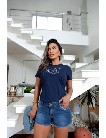 Camiseta Bordada Atacado Feminina Revanche Acilia Azul Marinho