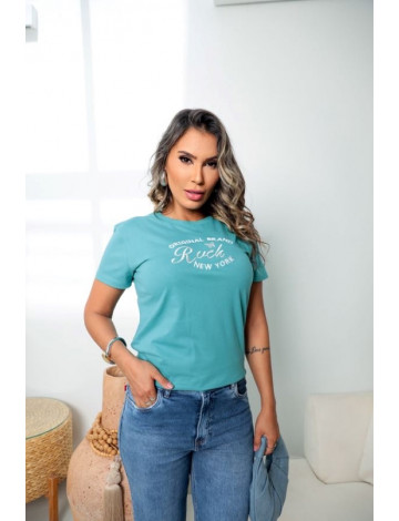 Camiseta Bordada Atacado Feminina Revanche Acilia Verde Turquesa