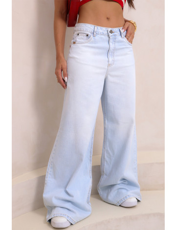 Calça jeans wide leg pantalona atacado feminina Revanche Sabadel Azul 