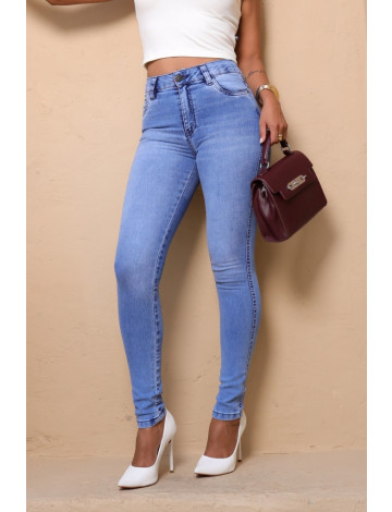 Calça Jeans Skinny Com Elástico Personalizado Atacado Feminina Revanche Treviana Azul