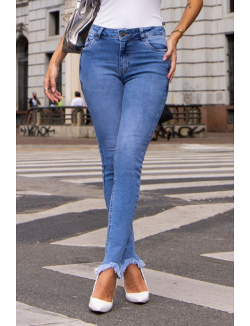 Calça Jeans Skinny Com Zíper Lateral Atacado Feminina Revanche Daifam Azul