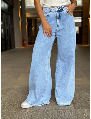 Calça Jeans Wide Leg Barra Normal Atacado Feminina Revanche Normandia Azul