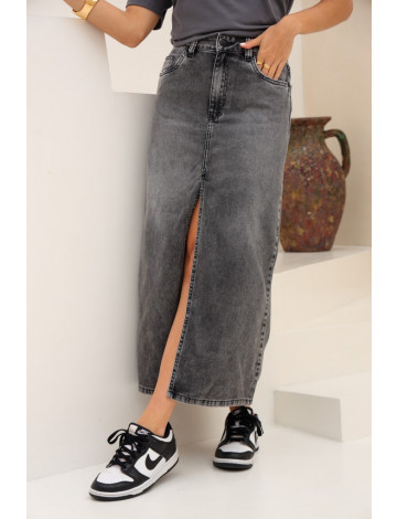 Saia Jeans Longa Com Fenda Frontal Atacado Feminina Revanche Agedábia