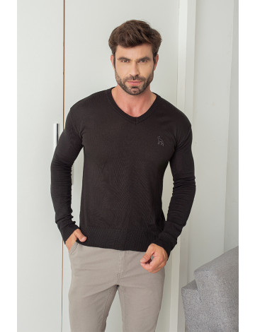 Blusa Tricot Manga Longa Bordado Atacado Masculino Revanche Sárdis Preto