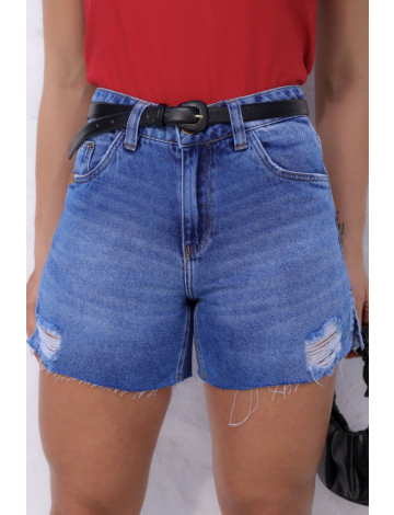 Shorts Jeans Boyfriend Com Barra A Fio e Abertura Atacado Feminino Revanche Akola Azul 