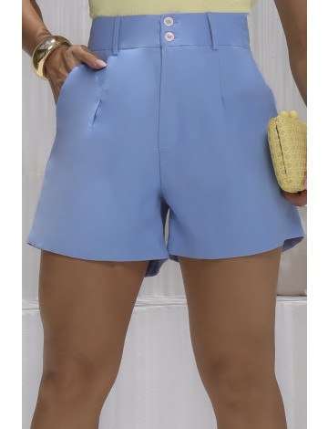 Shorts Alfaiataria Bolso Faca Com Pence Atacado Feminino Revanche Pitanga Azul Celeste