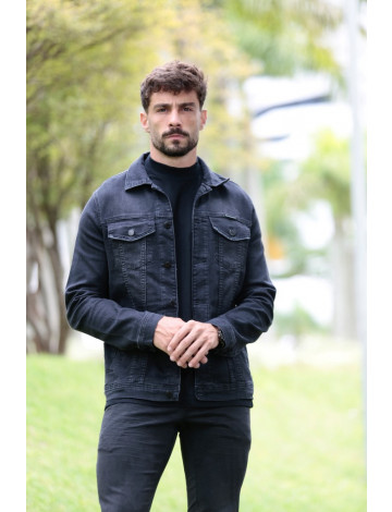 Jaqueta Jeans Black Com Elástano Atacado Masculina Revanche Viborg Preto