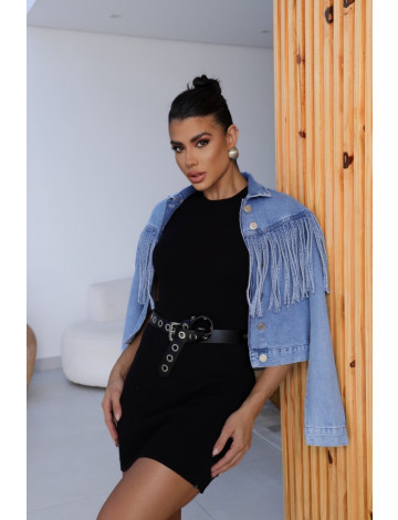 Jaqueta Jeans De Franjas Atacado Feminina Revanche Cruzília Azul