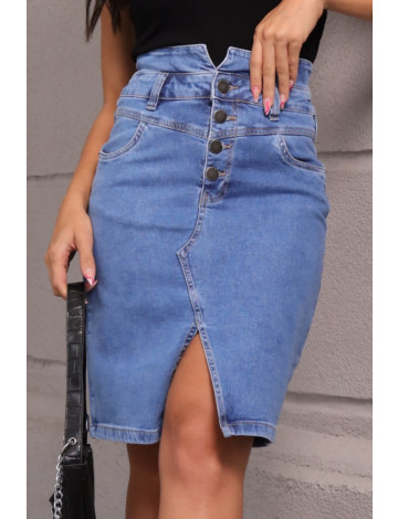 Saia jeans com abertura frontal atacado feminina Revanche Sucua Unica