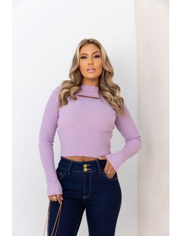 Blusa Tricot Cropped Atacado Feminina Revanche Laguna Lilás