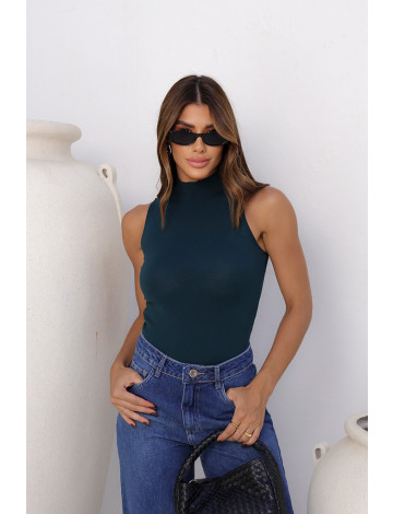 Blusa de Tricot Regata e Gola Alta Atacado Feminina Revanche Swetes Verde Escuro