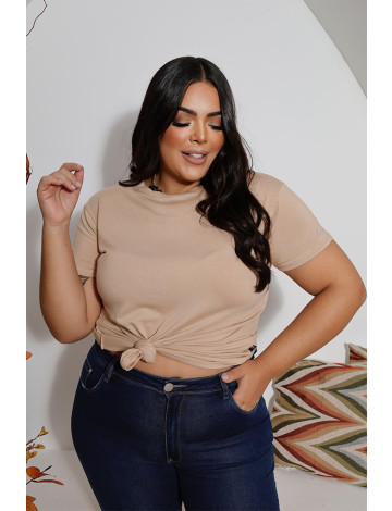 T-Shirt Básica Curvy Atacado Feminina Revanche Anshan Bege