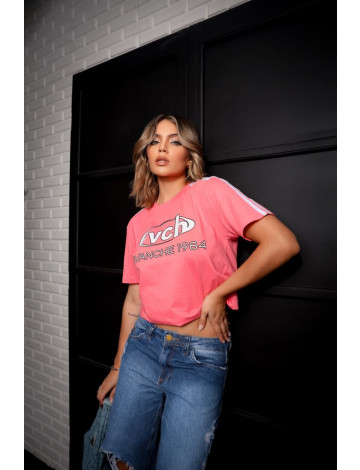 T-Shirt Oversized Estampada Atacado Feminina Revanche Algona Rosa