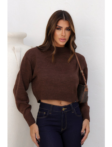 Blusa De Tricot Manga Longa Atacado Feminina Revanche Parauta Marrom