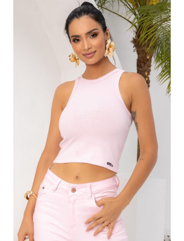 Blusa Regata Canelada Básica Atacado Feminina Revanche Pikine Rosa Bebê