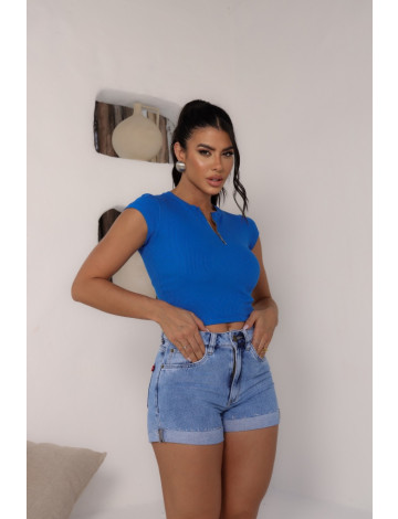 Blusa Cropped Com Zíper Atacado Feminina Revanche Jumbilla Azul