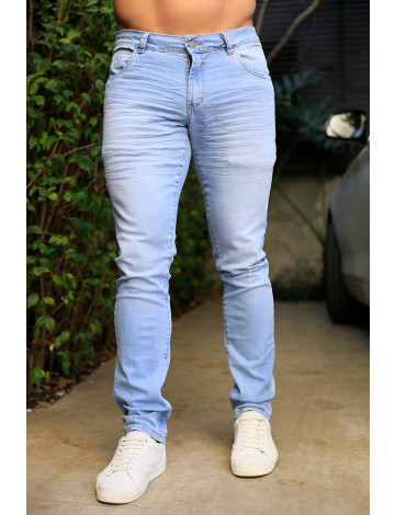 Calça Jeans Reta Com Bolso Bordado Atacado Masculina Revanche Sally Azul