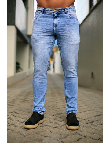Calça Jeans Reta Com Bolso Embutido Atacado Masculina Revanche Zucker Azul Palito