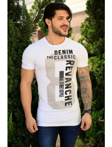 Camiseta Estampada Denim Atacado Masculina Revanche Isley Branco
