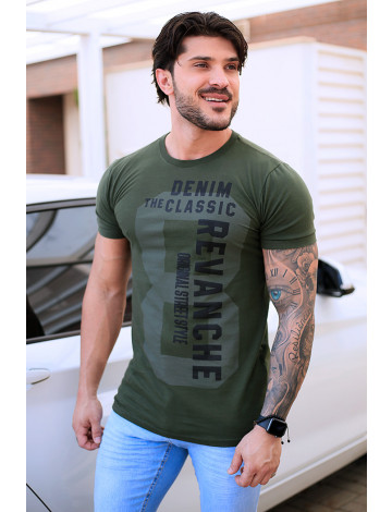 Camiseta Estampada Denim Atacado Masculina Revanche Isley Militar