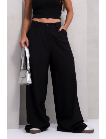 Calça Pantalona Ampla Com Pregas  Atacado Feminina Revanche Rodopi Preto
