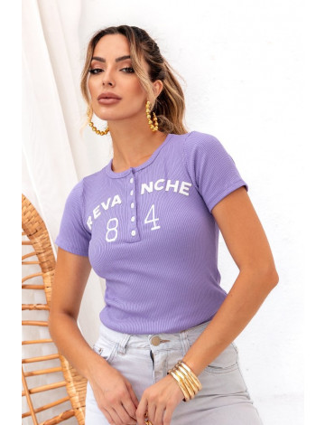 Baby Look Canelada Bordada Atacado Feminina Revanche Castuera Roxo Claro