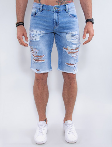 Bermuda Jeans Atacado Masculina Revanche Coréia do Sul Azul Frente