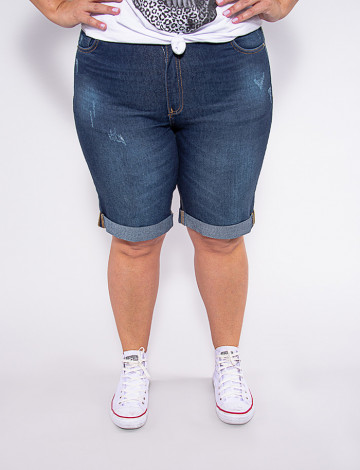 Bermuda Jeans Atacado Plus Size Feminina Revanche Roux Azul Frente