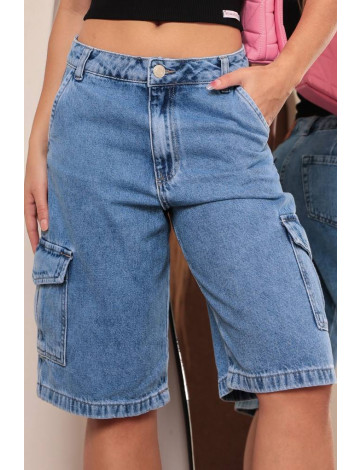 Bermuda Jeans Jorts Cargo Bolso Faca Atacado Feminina Revanche Naviraí