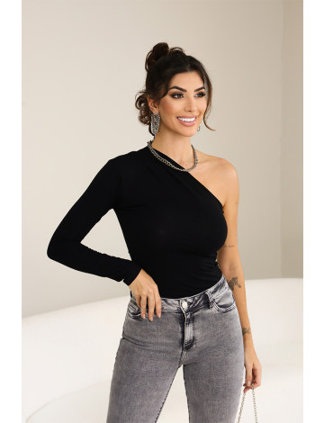 Blusa Manga Longa Ombro Só Atacado Feminino Revanche Arícia Preto